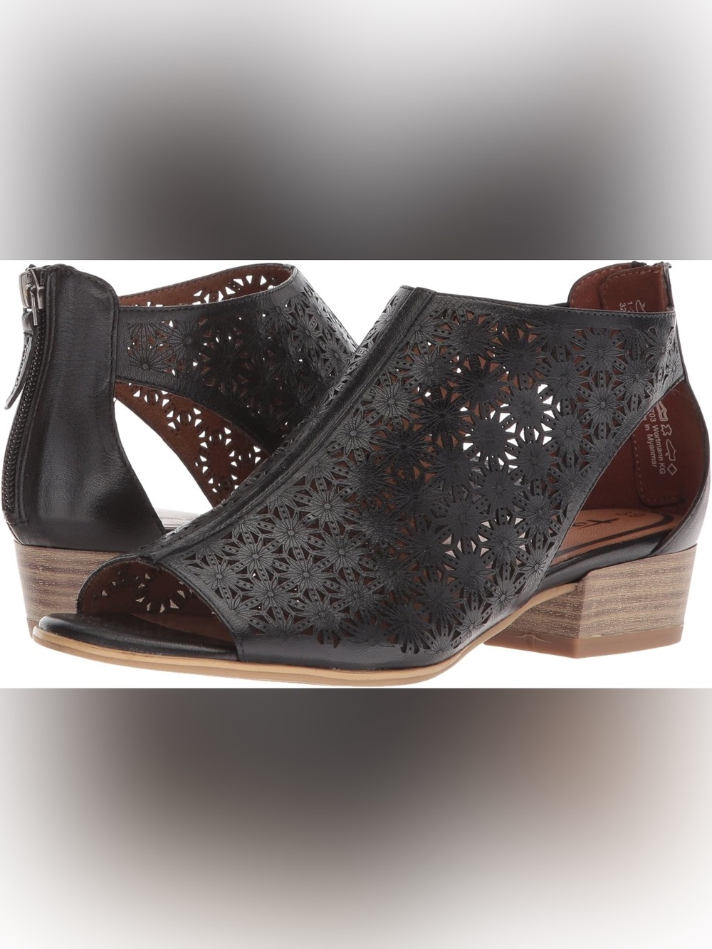 Tamaris Women's Nao Zip Sandals Laser Cut Floral Pattern Block Heel